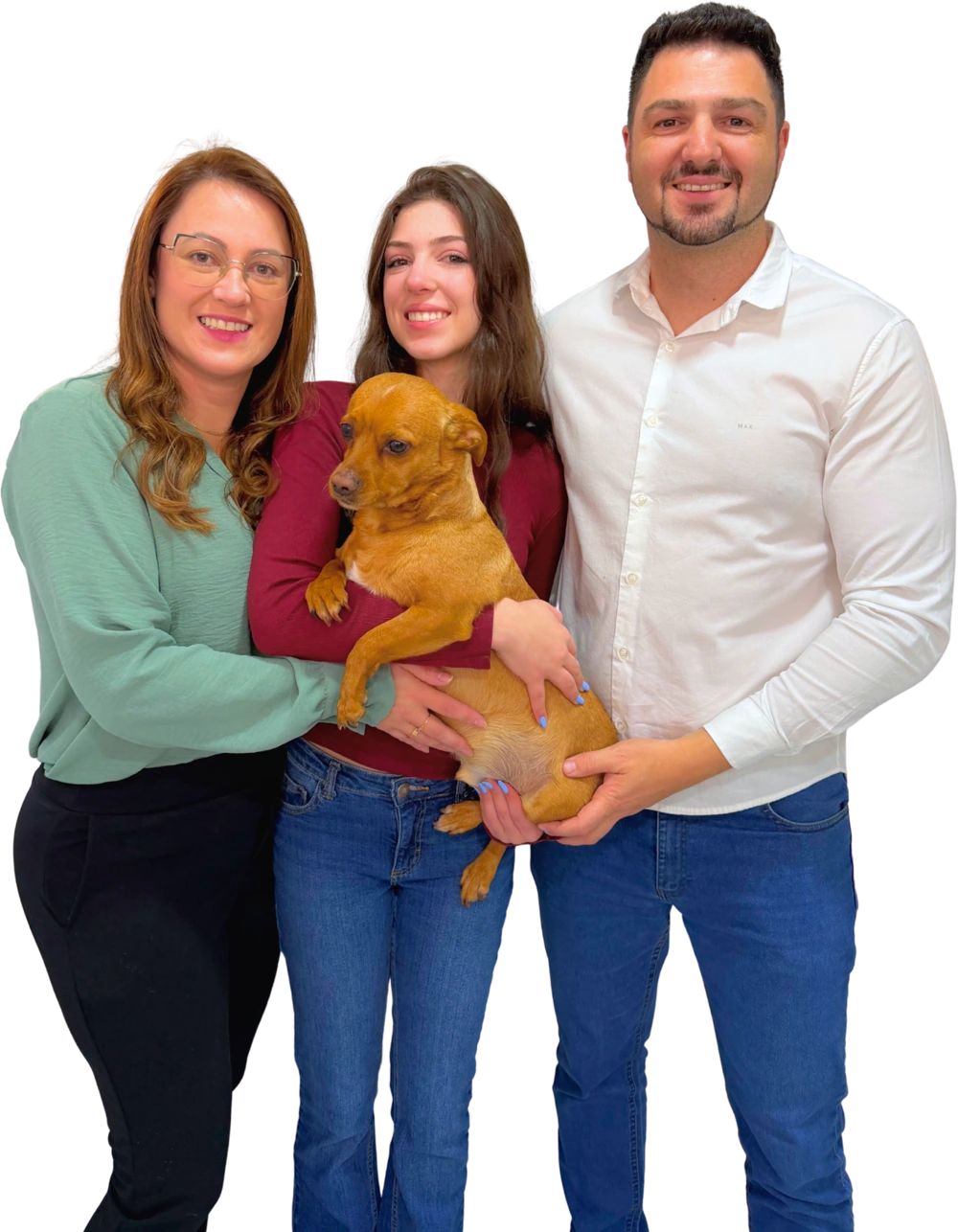 Nilvo com sua família e o cachorro da família